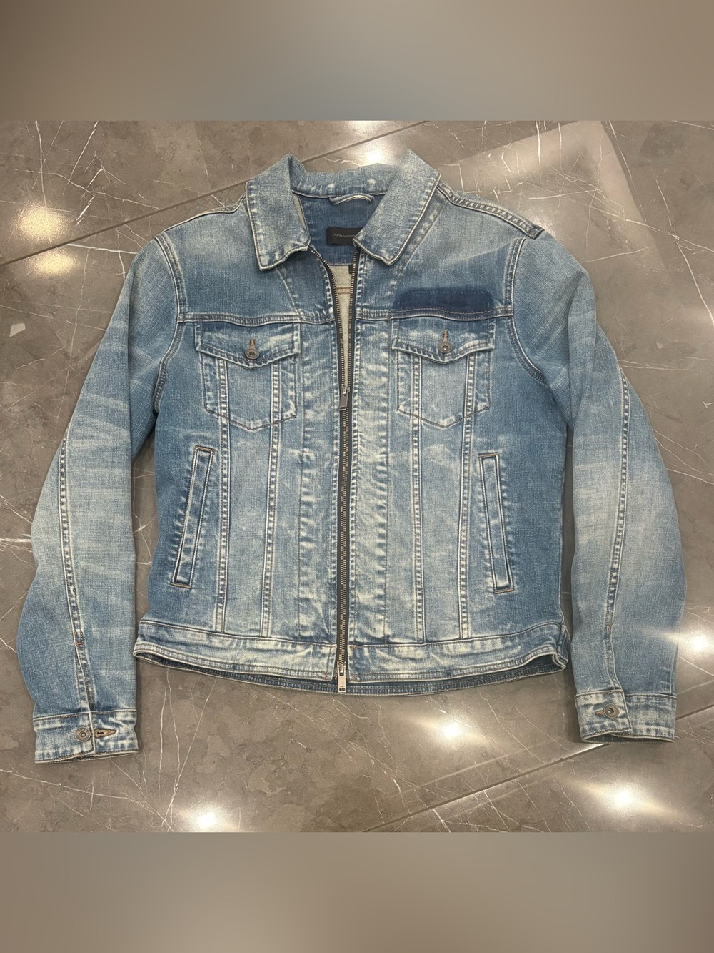 John Varvatos Star USA Mason Denim Trucker Zip Front Jean Jacket Medium Men's
